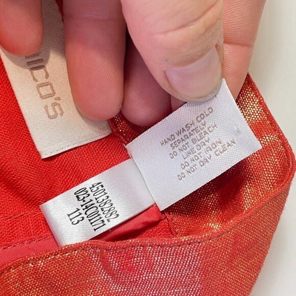 Chico's Womens Linen Blend Button Up Jacket Metallic Orange Size 3 Long Sleeve - Picture 4 of 6